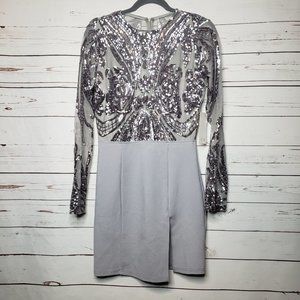 Tobi Silver Sequin Long Sleeve Cocktail Dress